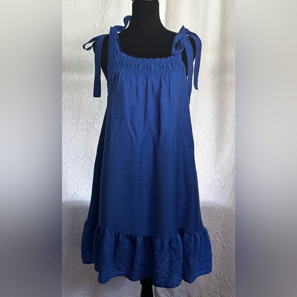 COPY - ALTAR’D STATE-Blue💙 Sleeveless Tie Shoulders Dress with Ruffle Hem- (L)